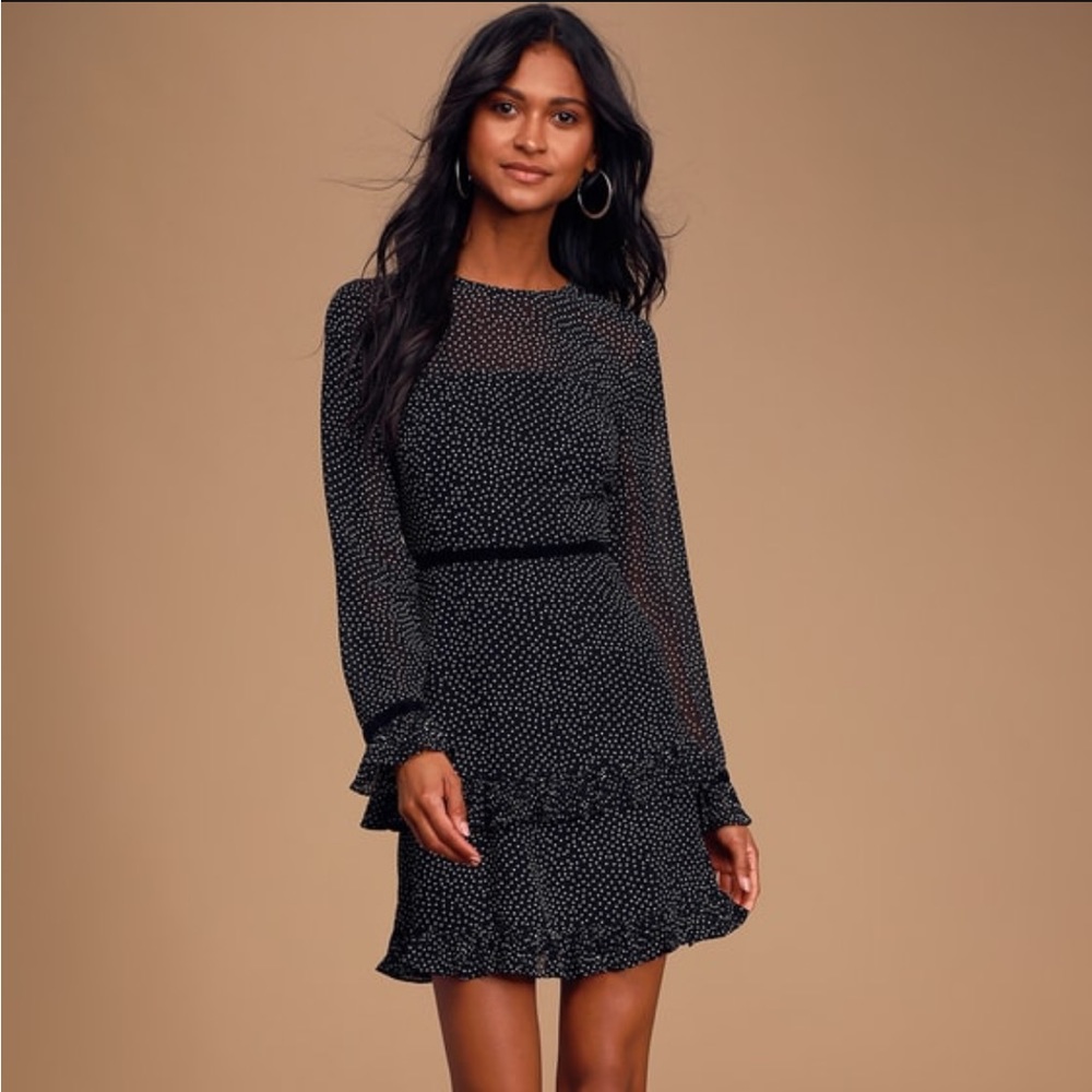 Black Polka Dot Long Sleeve Dress